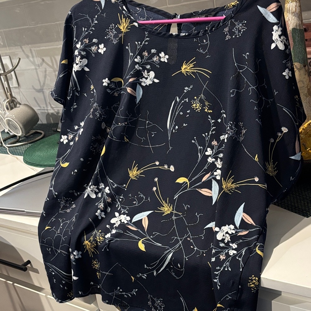 SHEIN Navy Floral Blouse